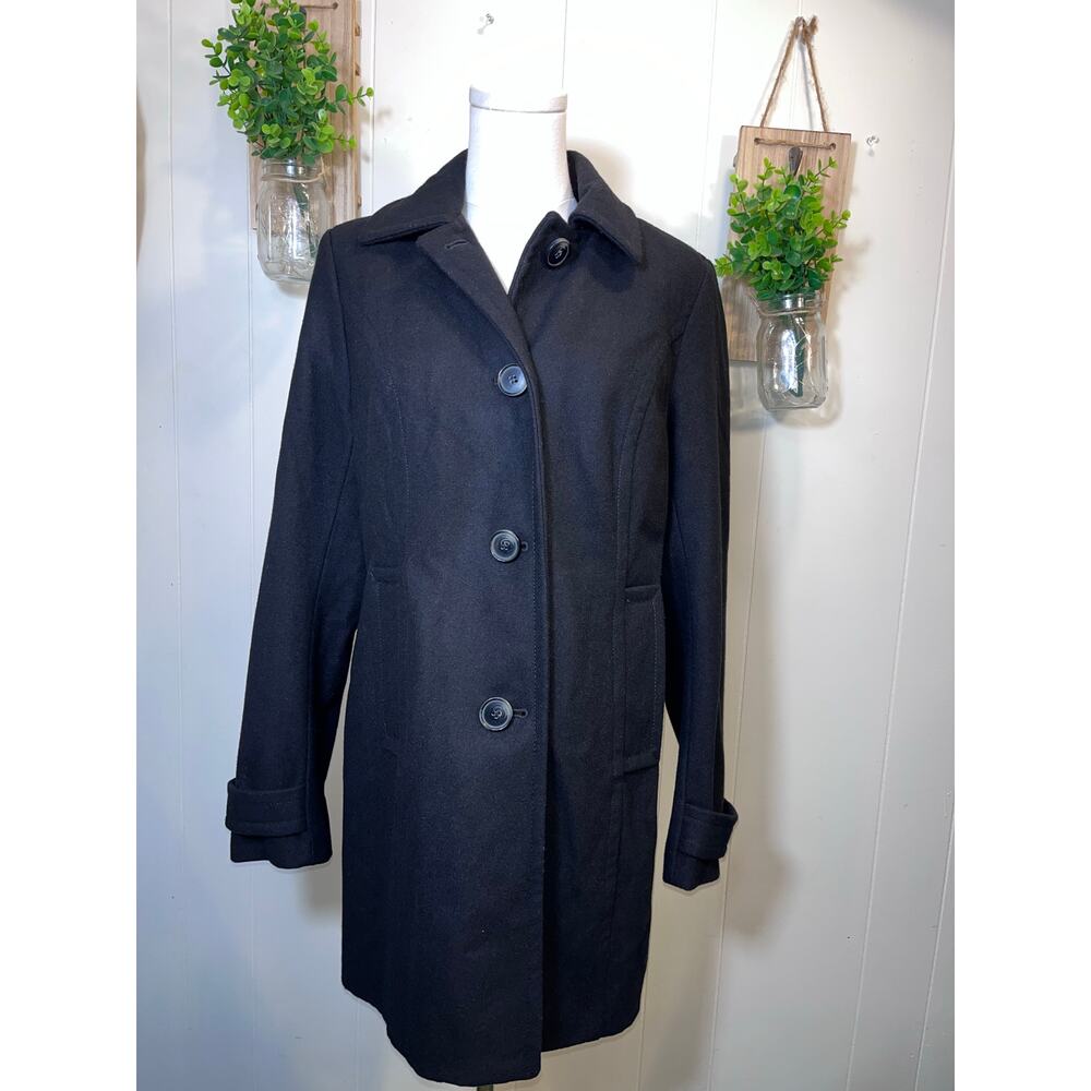 St John’s Bay Black Trench Coat Wool Mix Small S